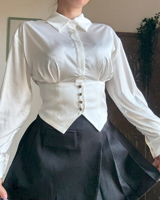 Camicetta corsetto bianca con bottoni gioiello