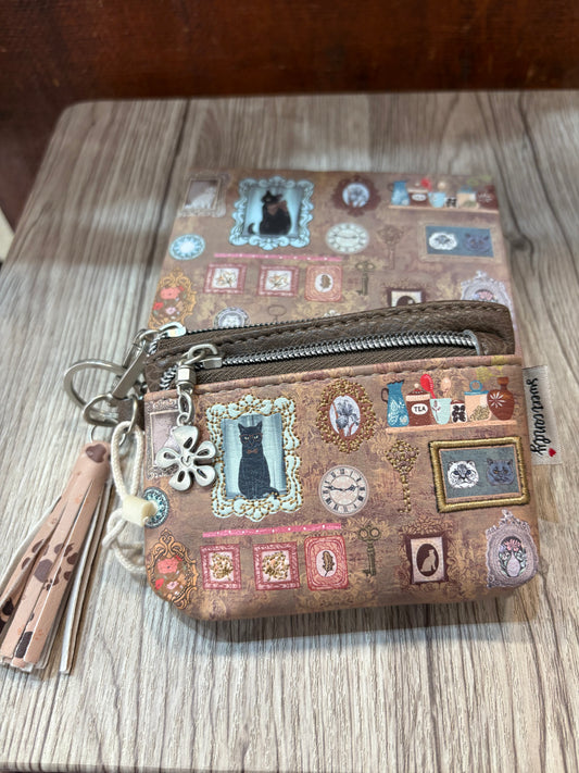 Portamonete con portachiavi e nappa Vintage Cats in 4 colori