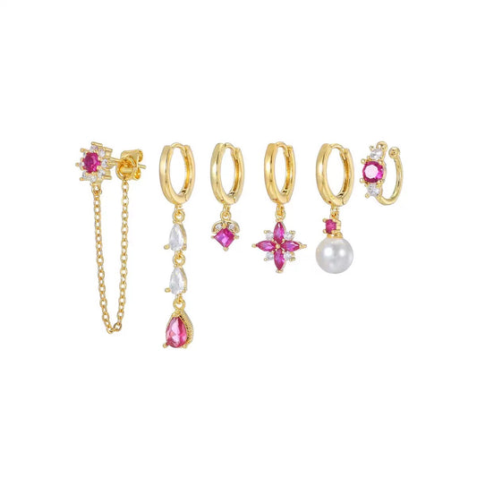 Set di 6 orecchini Pink Emerald in. 2 colori.