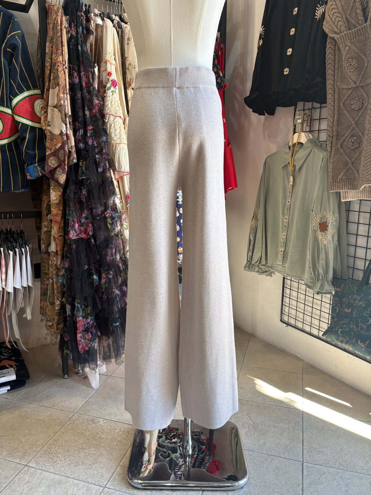 Pantaloni Palazzo in Maglia Soft-Touch a Vita Alta con Coulisse