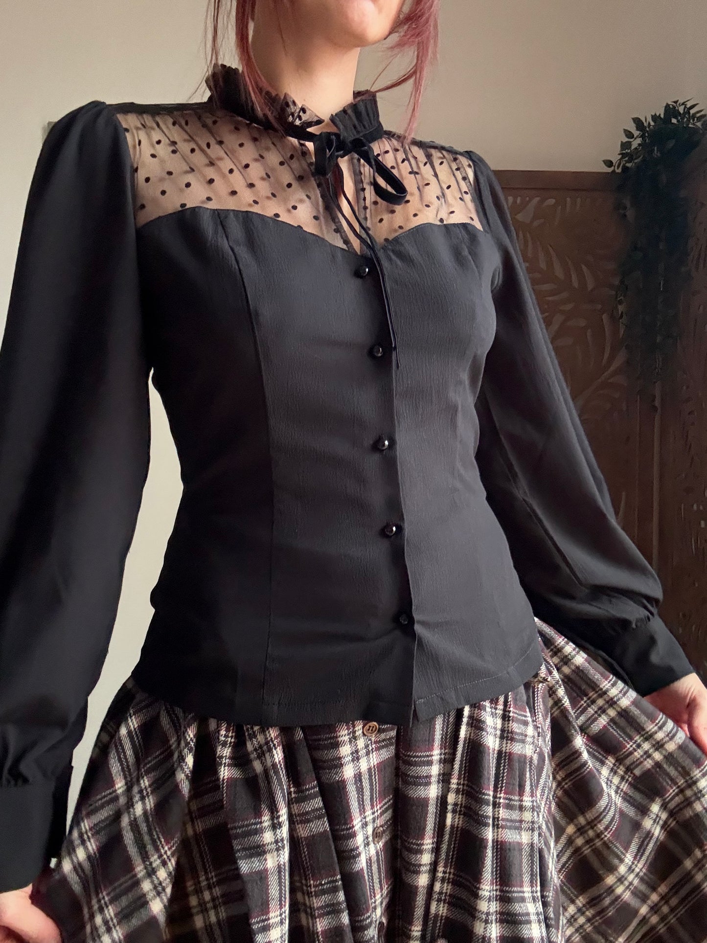 Camicetta inglese retrò Luna nera a pois