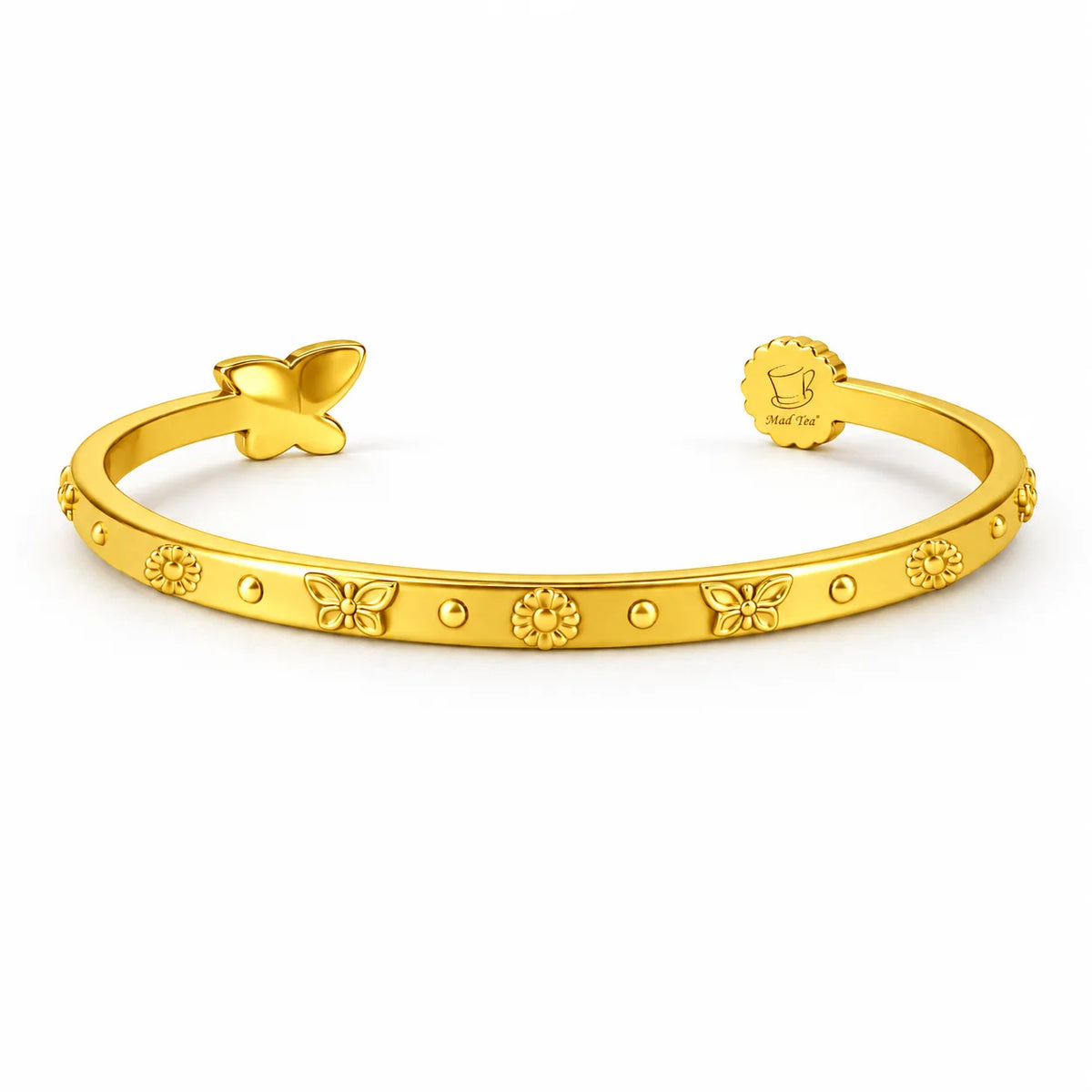 Bracciale “Sorridi sempre” con farfalla e margherita in acciaio 316L