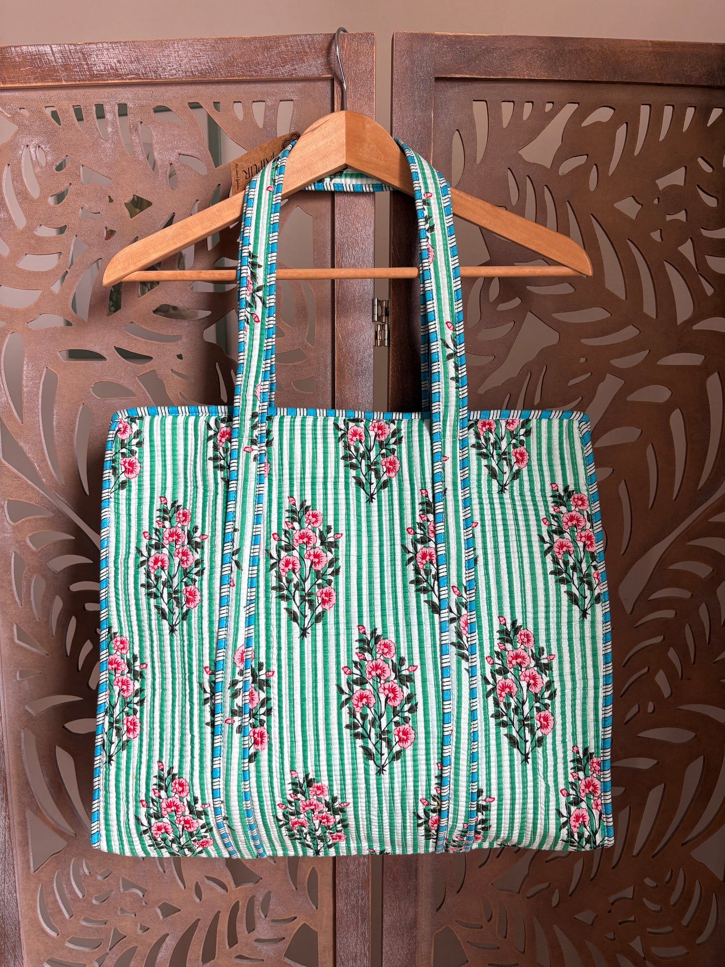 Borsa Tote Trapuntata in Cotone con Zip - Secret Garden
