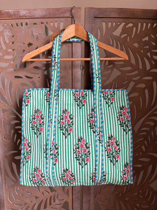 Borsa Tote Trapuntata in Cotone con Zip - Secret Garden
