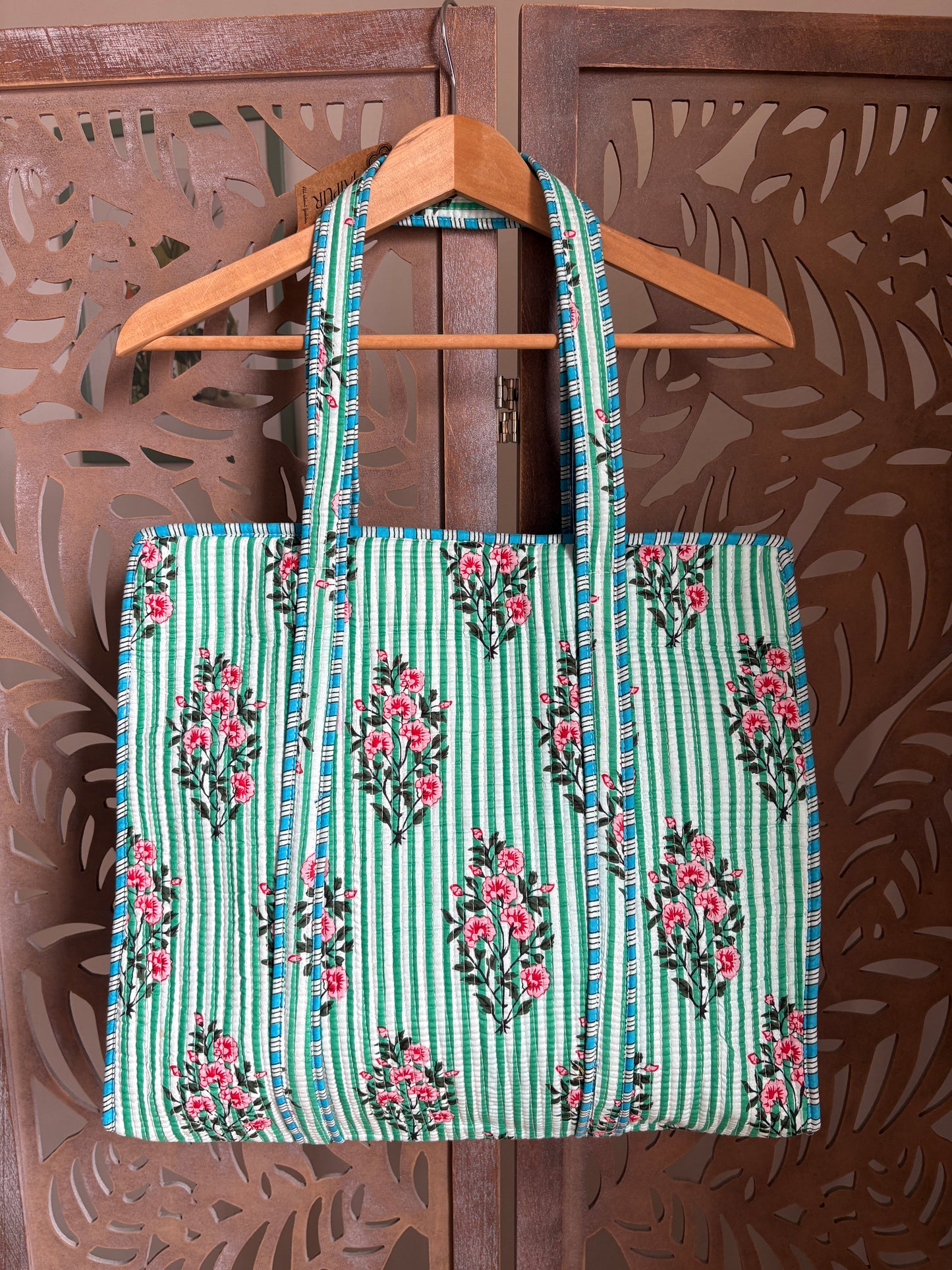 Borsa Tote Trapuntata in Cotone con Zip - Secret Garden