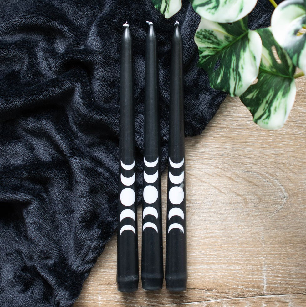 PREORDINE (In arrivo dal 3 agosto) Set di 3 Candele Black Magic Moon Phase – Candele Nere con Fasi Lunari