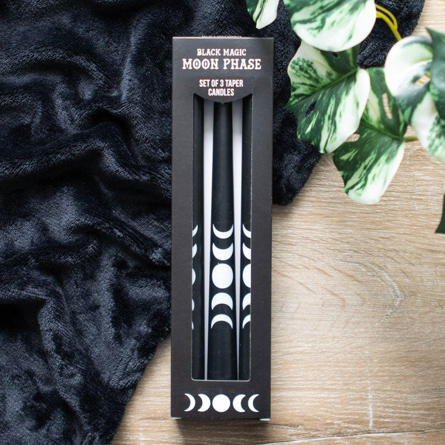 PREORDINE (In arrivo dal 3 agosto) Set di 3 Candele Black Magic Moon Phase – Candele Nere con Fasi Lunari