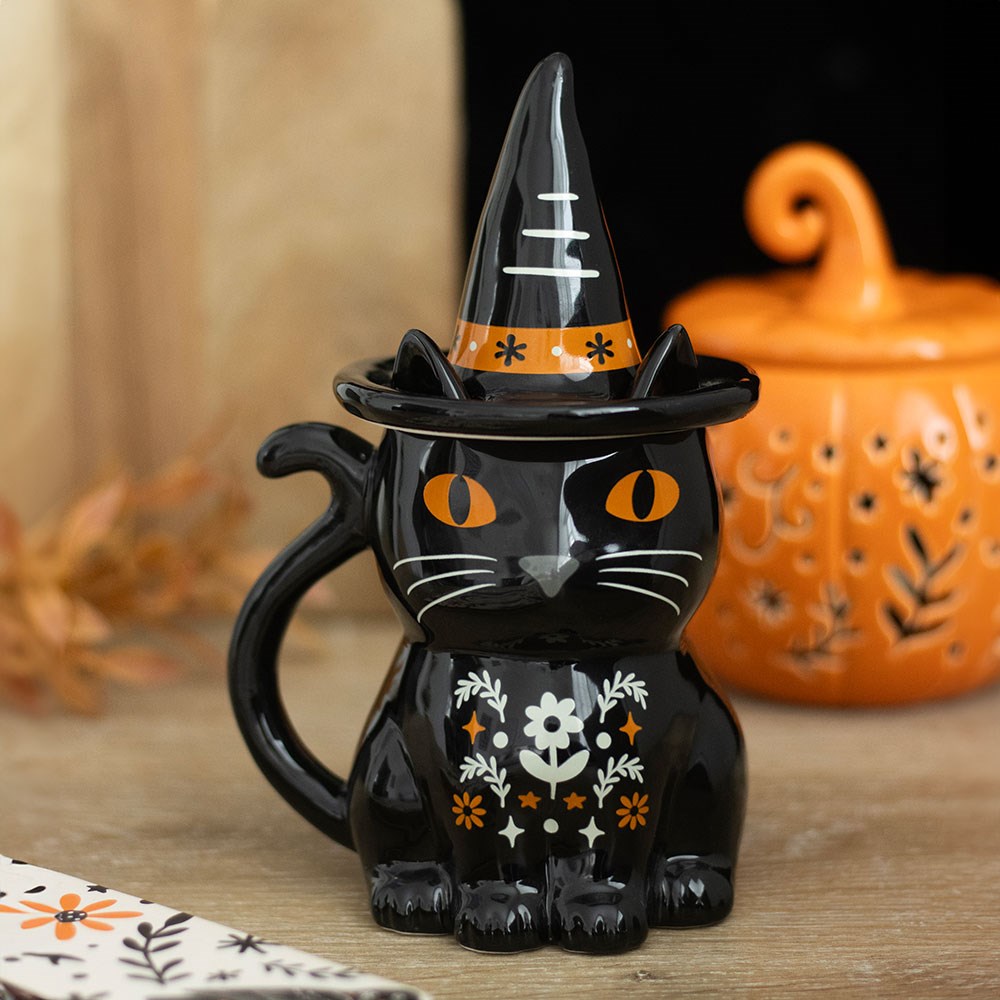 Tazza con Coperchio Gatto Nero – "Frightful Folk" Black Cat Lidded Mug