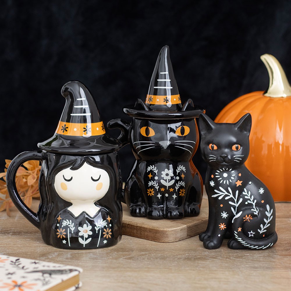 Tazza con Coperchio Gatto Nero – "Frightful Folk" Black Cat Lidded Mug