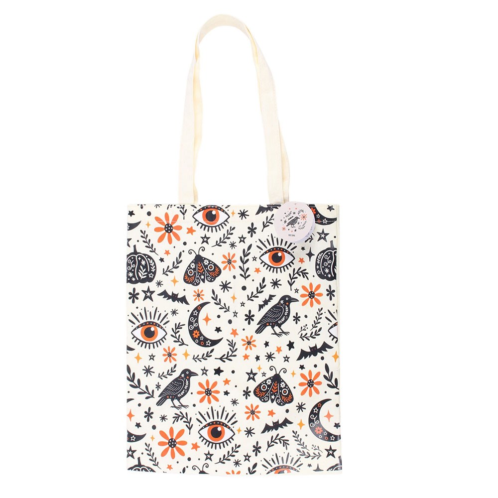 Borsa Tote "Frightful Folk" con Stampa di Lune e Corvi