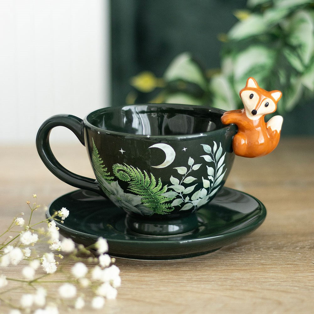 Tazza da Tè con Piattino e Volpe 3D – "Green Forest" Teacup & Saucer