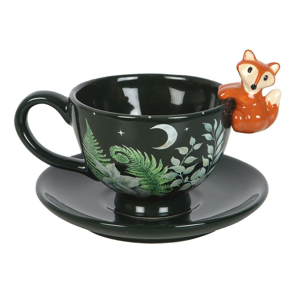 Tazza da Tè con Piattino e Volpe 3D – "Green Forest" Teacup & Saucer