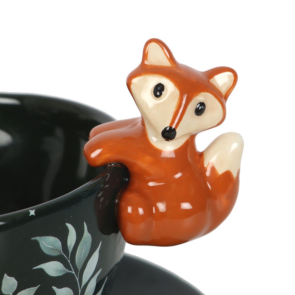 Tazza da Tè con Piattino e Volpe 3D – "Green Forest" Teacup & Saucer
