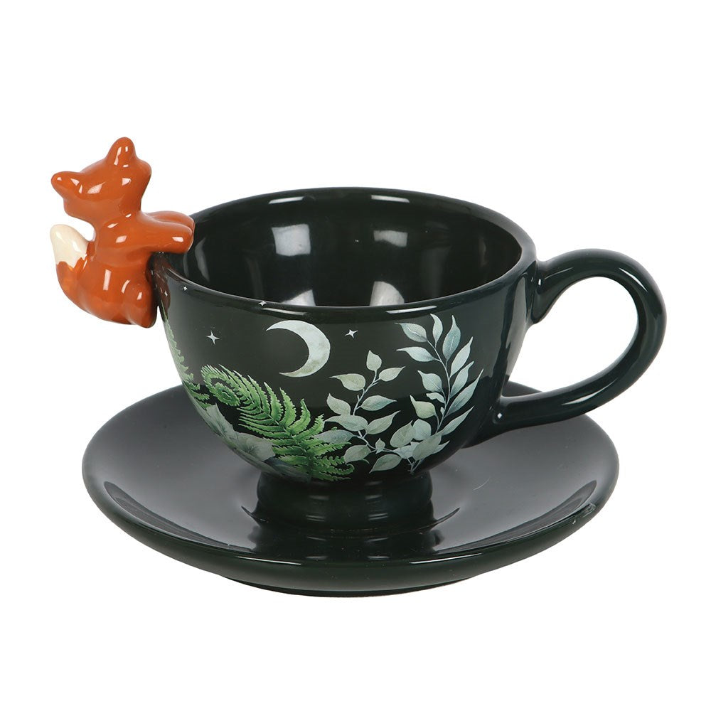 Tazza da Tè con Piattino e Volpe 3D – "Green Forest" Teacup & Saucer