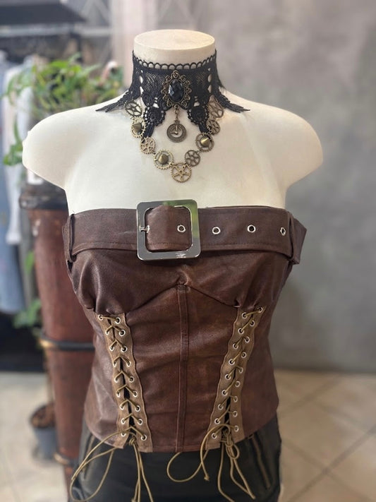 Bustino in Ecopelle "Urban Rebel" – Effetto Vintage con Fibbia e Stringhe