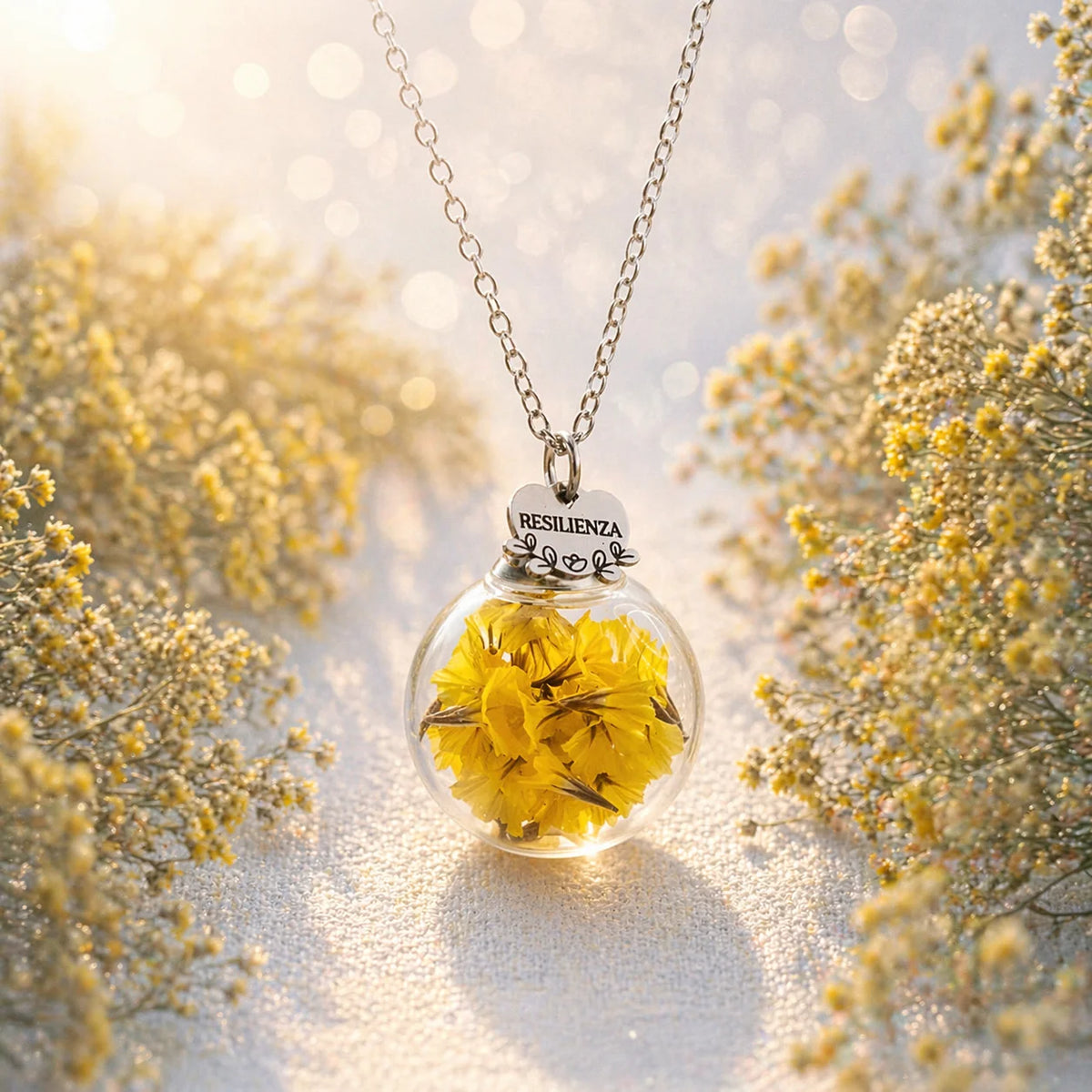 Collana della resilienza con veri fiori di Limonio