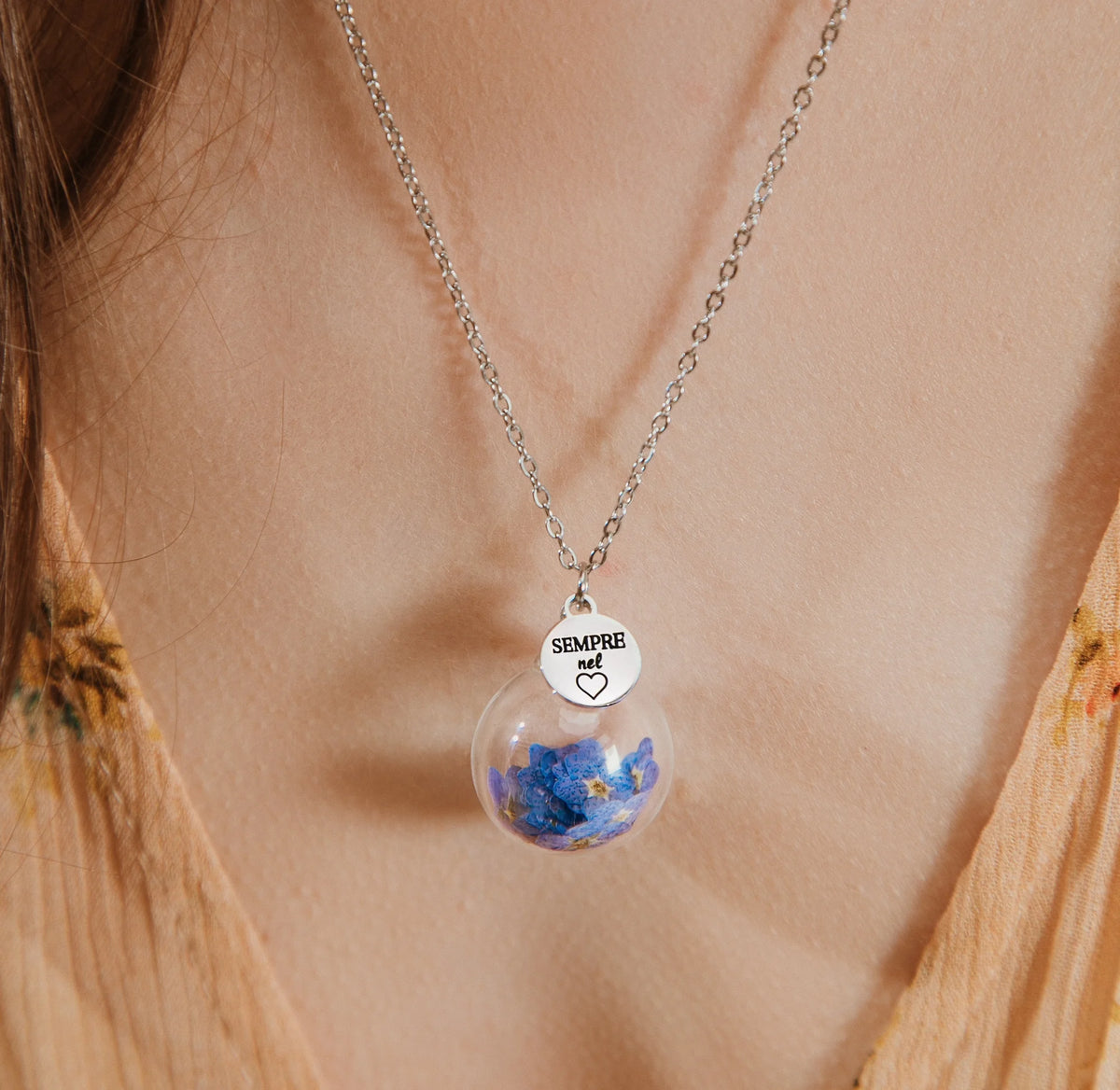 Collana Sempre nel cuore con fiori Non ti scordar di me
