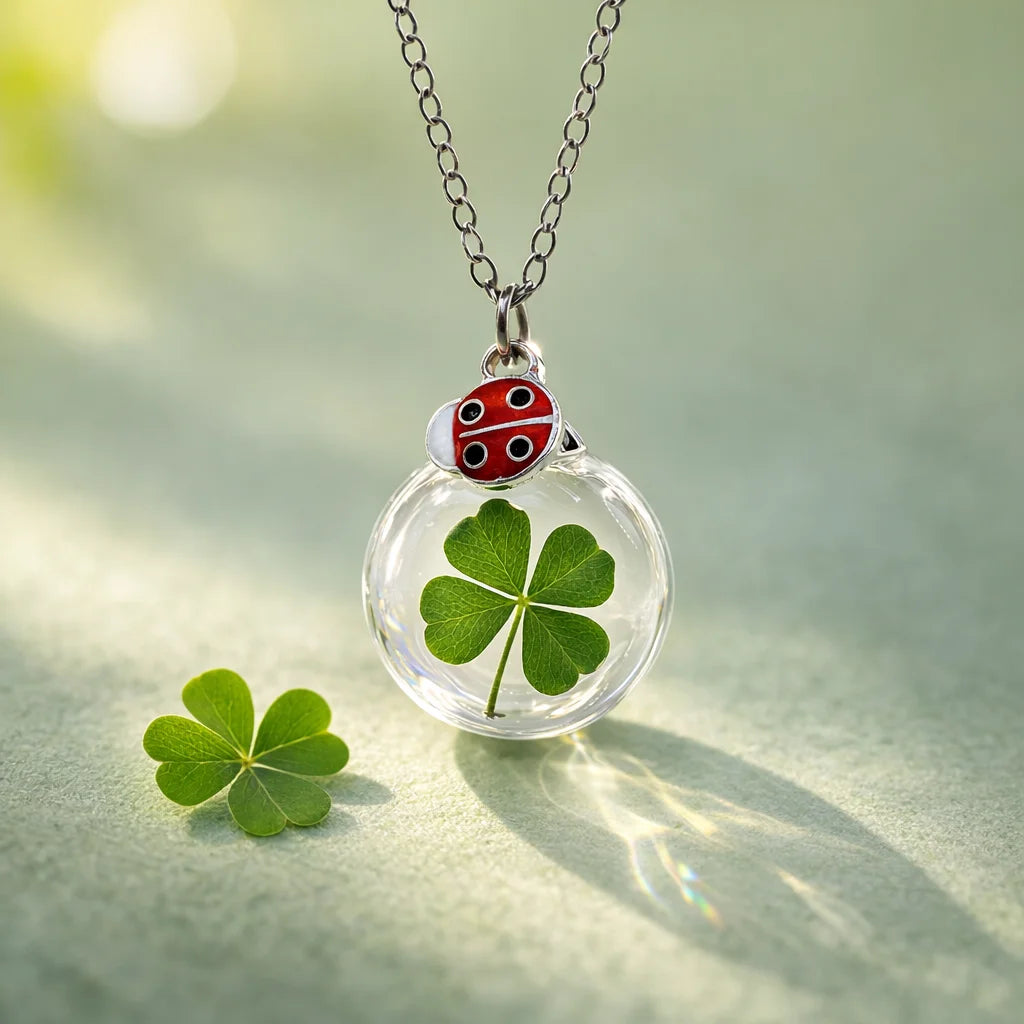 Collana portafortuna con vero Quadrifoglio