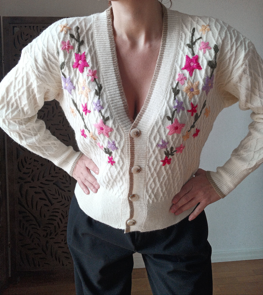 Cardigan Prato Fiorito panna