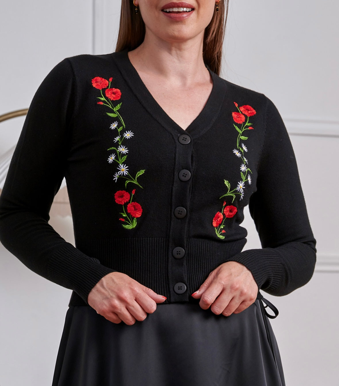 Cardigan Nara Roses and Daises nero