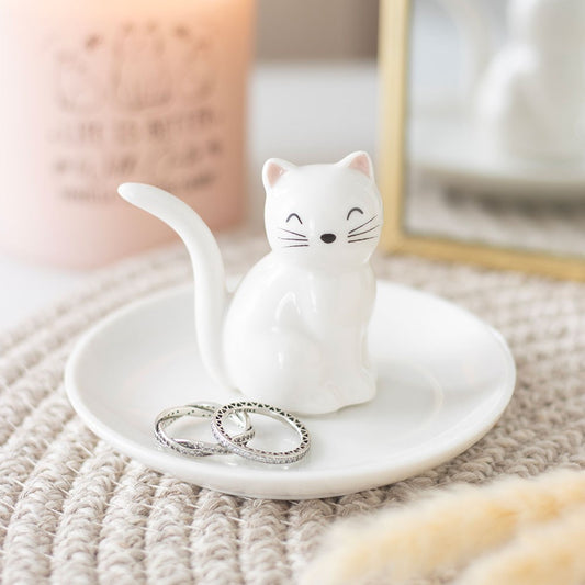 PREORDINE (In arrivo dal 3 agosto) Piattino Portaoggetti Sitting White Cat – Svuotatasche in Ceramica con Gatto Bianco
