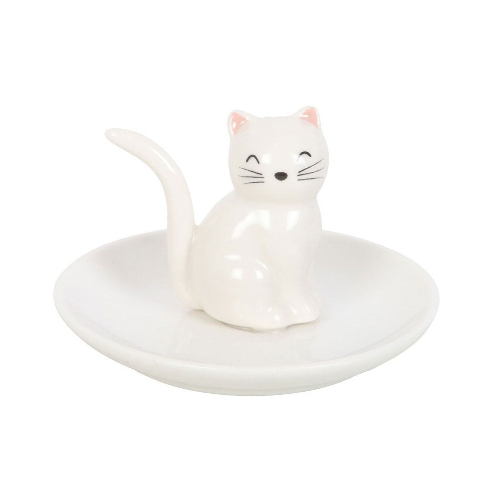 PREORDINE (In arrivo dal 3 agosto) Piattino Portaoggetti Sitting White Cat – Svuotatasche in Ceramica con Gatto Bianco