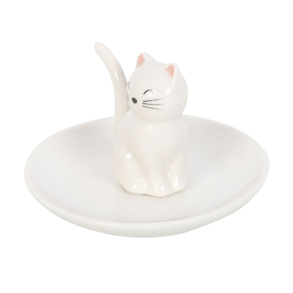 PREORDINE (In arrivo dal 3 agosto) Piattino Portaoggetti Sitting White Cat – Svuotatasche in Ceramica con Gatto Bianco