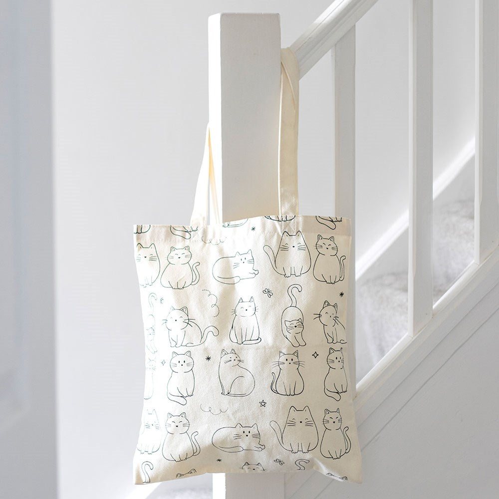 Borsa Tote "Cat Charm" con Stampa All-Over "Gatto Bianco"