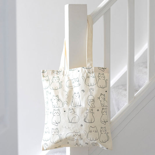 Borsa Tote "Cat Charm" con Stampa All-Over "Gatto Bianco"