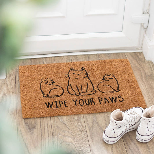 PREORDINE (In arrivo dal 3 agosto) Zerbino in Fibra di Cocco Wipe Your Paws con Gatti – Tappeto d'Ingresso Simpatico per Amanti dei Gatti