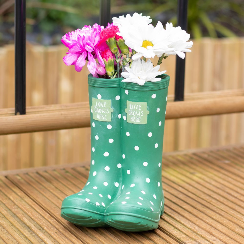 Vaso da fiori a forma di stivale di gomma verde scuro