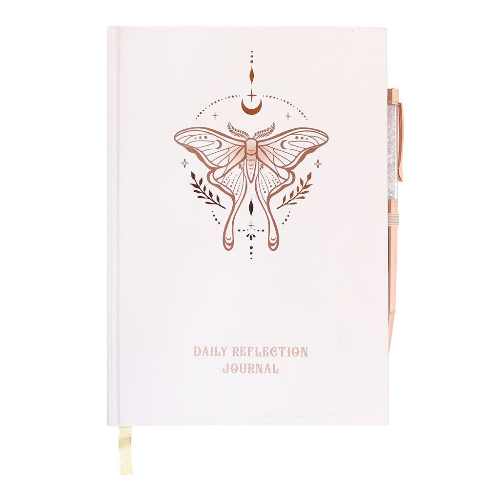 PREORDINE (Disponibile dal 27 Agosto) Diario di Riflessione Quotidiana “Luna Moth” con Penna in Quarzo Ialino – Guided Journal per Mindfulness e Gratitudine
