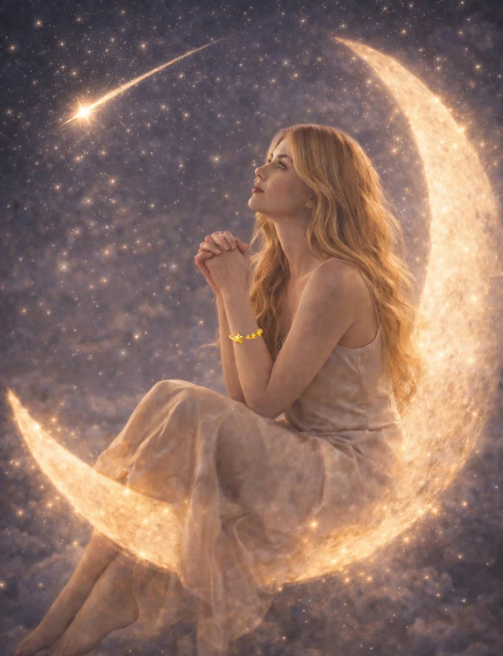 Bracciale "Esprimi un desiderio" con stella cadente in acciaio 316L