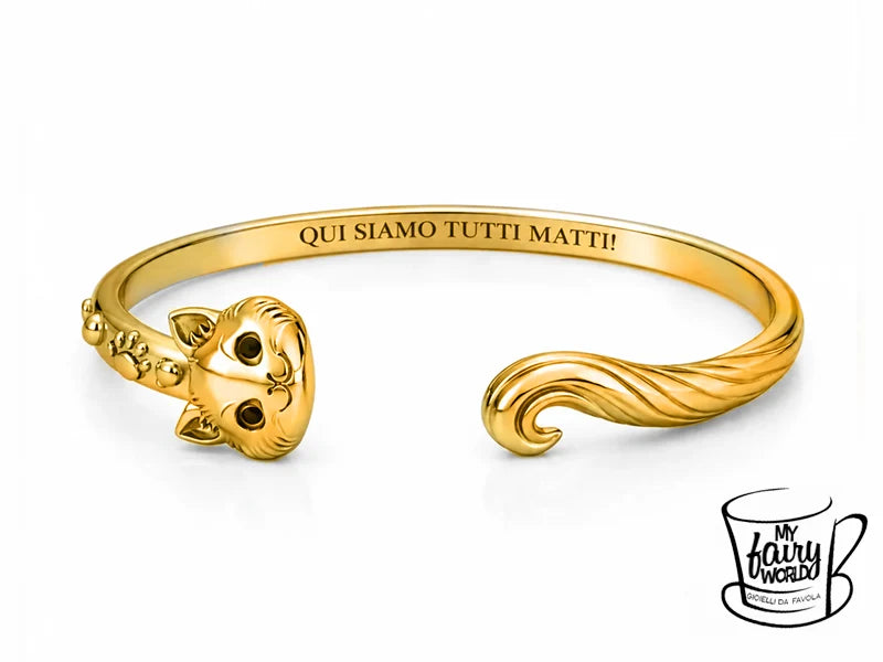 Bracciale “Siamo tutti matti qui!” con gatto del Cheshire in acciaio 316L