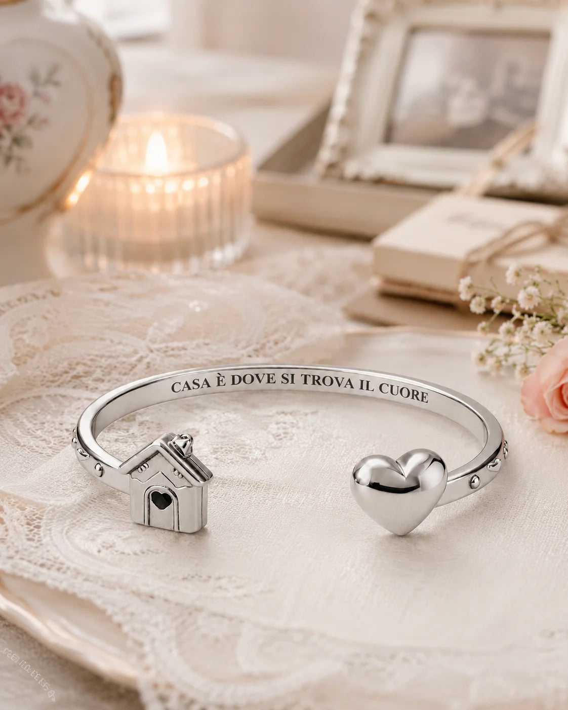 Bracciale "Casa è dove si trova il cuore" in acciaio 316L