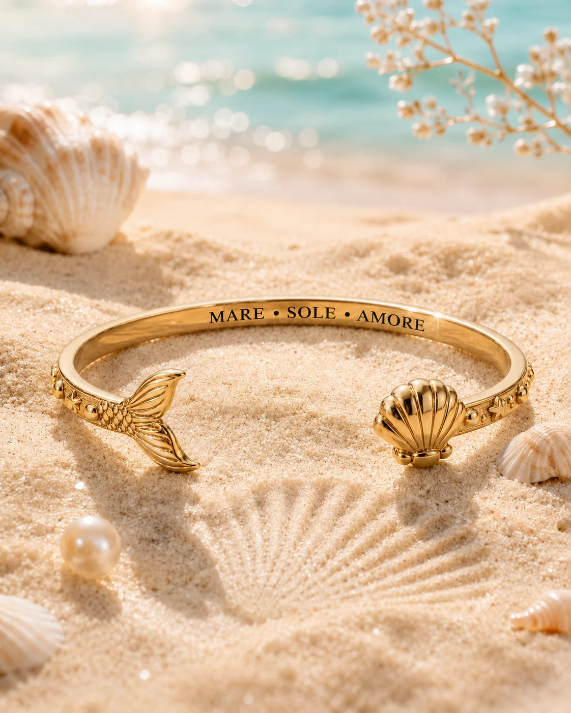Bracciale “Mare Sole Amore” con coda di sirena in acciaio 316L