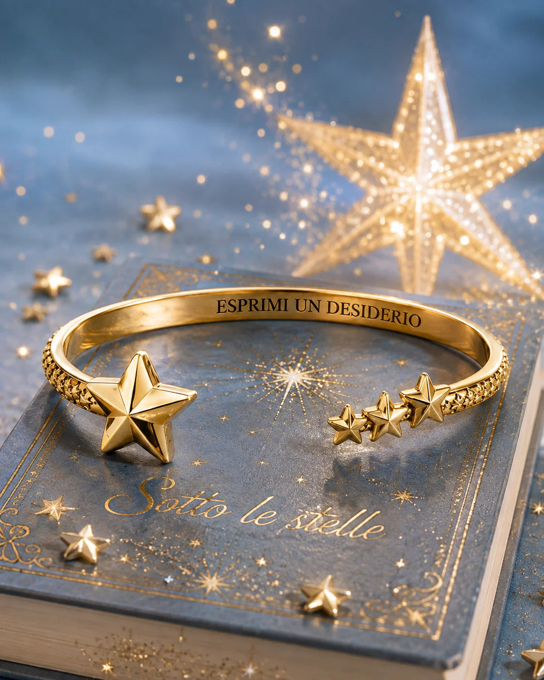 Bracciale "Esprimi un desiderio" con stella cadente in acciaio 316L