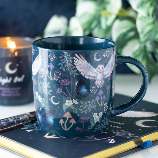Tazza in Ceramica "Night Flight" con Gufi e Mezzelune – 320 ml
