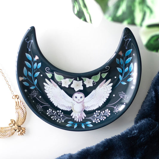 PREORDINE (In arrivo dal 3 agosto) Piattino Portaoggetti Crescent Moon Owl – Svuotatasche Mezzaluna con Gufo