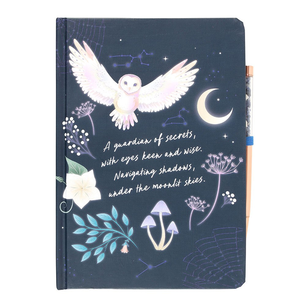 PREORDINE (Disponibile dal 27 Agosto) Diario Gotico A5 “Night Owl” con Penna in Sodalite – Taccuino con Bordi Dorati