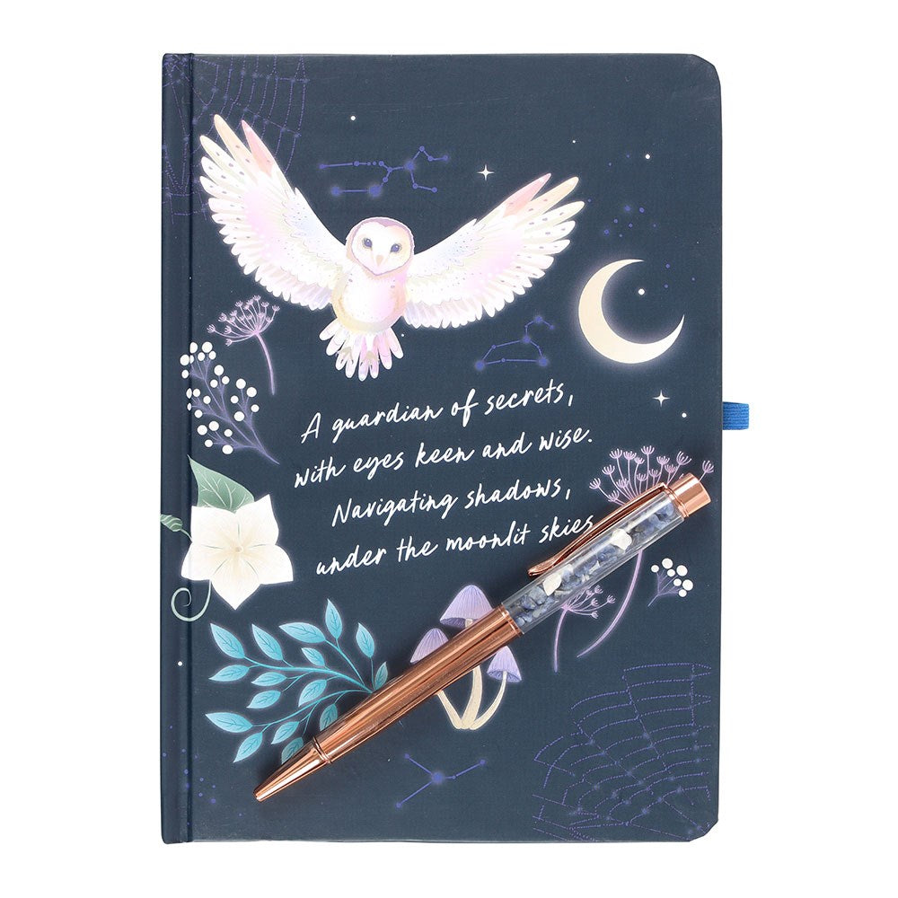 PREORDINE (Disponibile dal 27 Agosto) Diario Gotico A5 “Night Owl” con Penna in Sodalite – Taccuino con Bordi Dorati