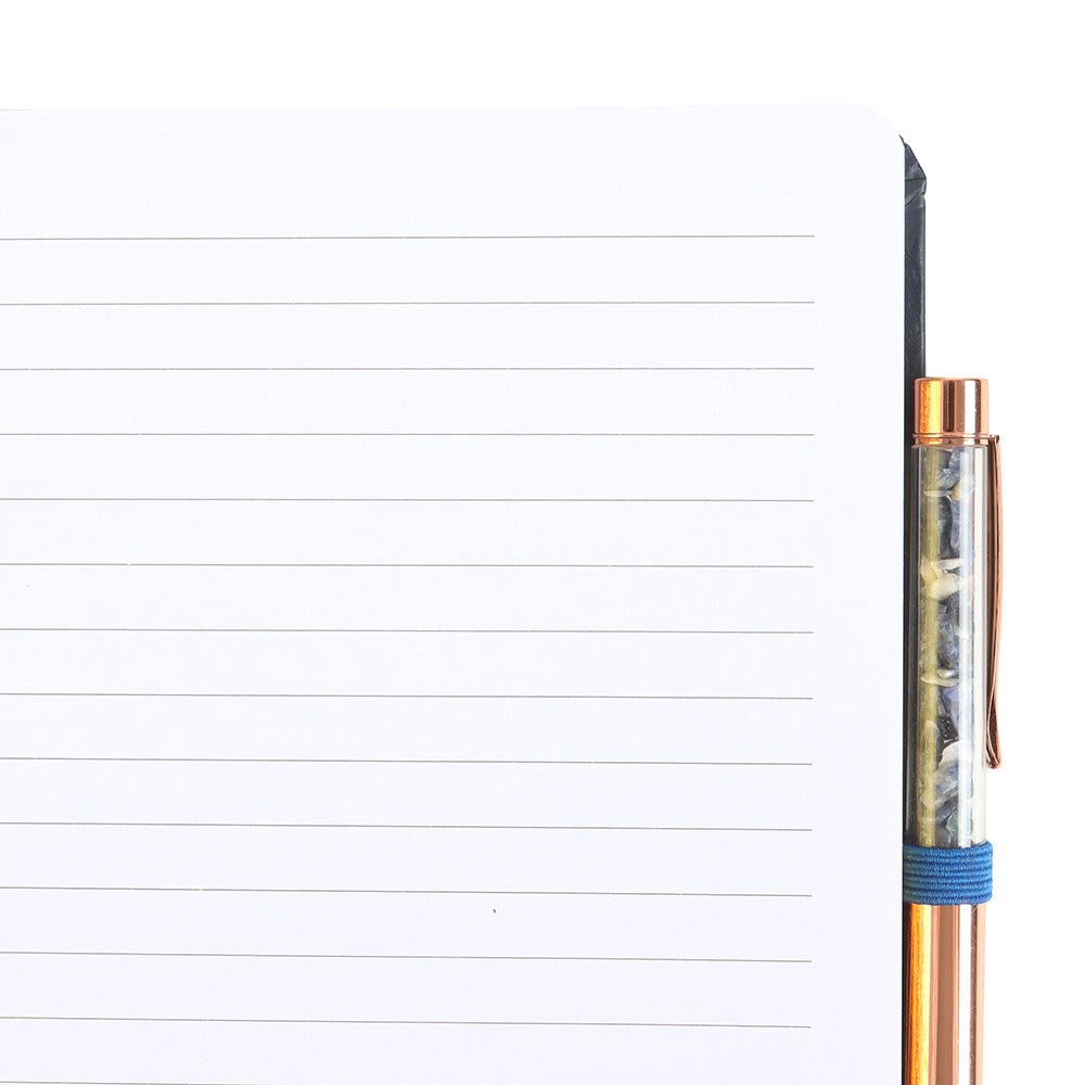 PREORDINE (Disponibile dal 27 Agosto) Diario Gotico A5 “Night Owl” con Penna in Sodalite – Taccuino con Bordi Dorati