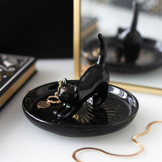 PREORDINE (In arrivo dal 3 agosto) Piattino Portaoggetti Black Cat Magick – Svuotatasche in Ceramica con Gatto 3D