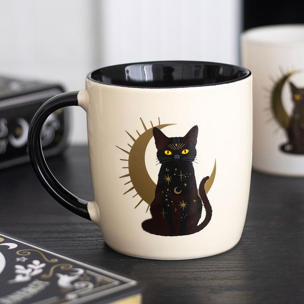 Tazza in Ceramica Gatto Nero e Luna Crescente – "Sitting Magick"