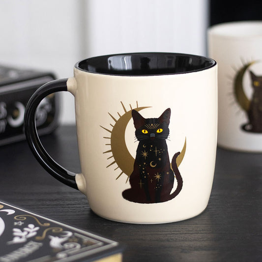 Tazza in Ceramica Gatto Nero e Luna Crescente – "Sitting Magick"