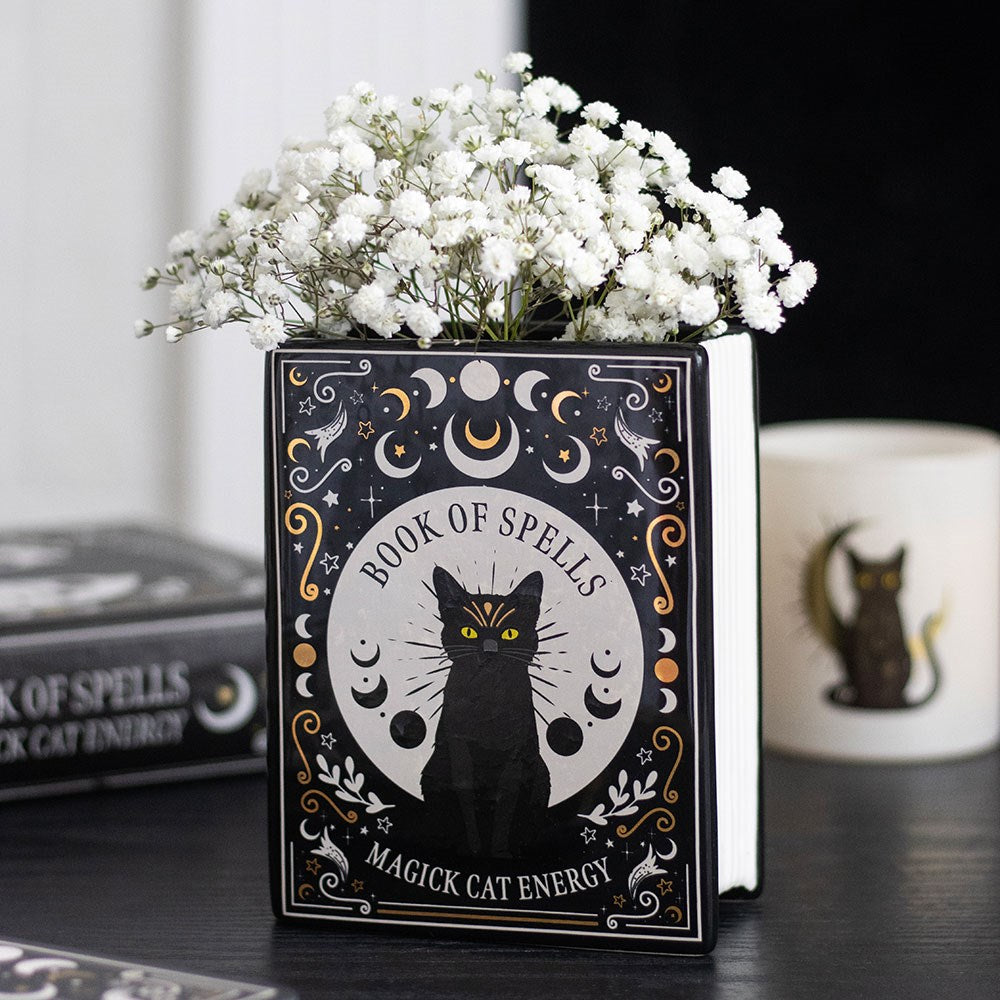 Vaso da fiori a forma di libro "Black Cat Magick"