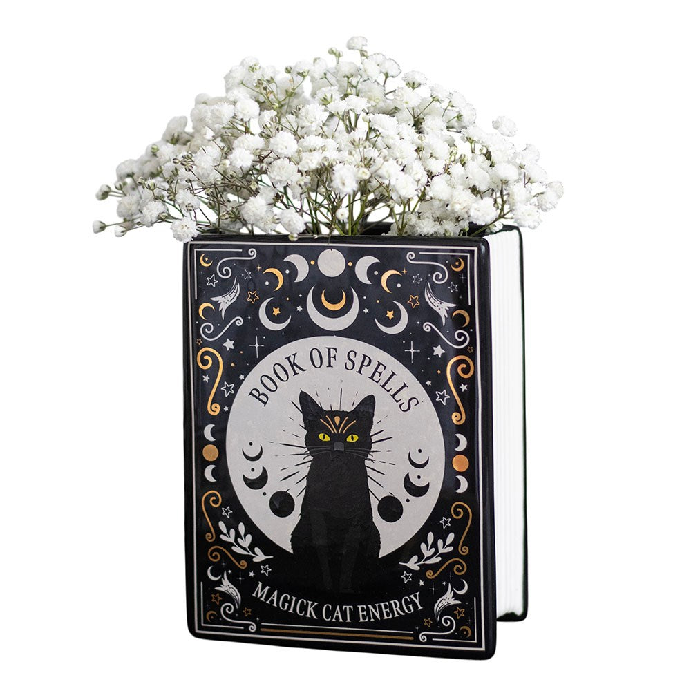 Vaso da fiori a forma di libro "Black Cat Magick"