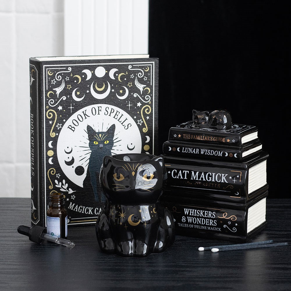 Scatola Portaoggetti Segreta a forma di Libro "Black Cat Magick"