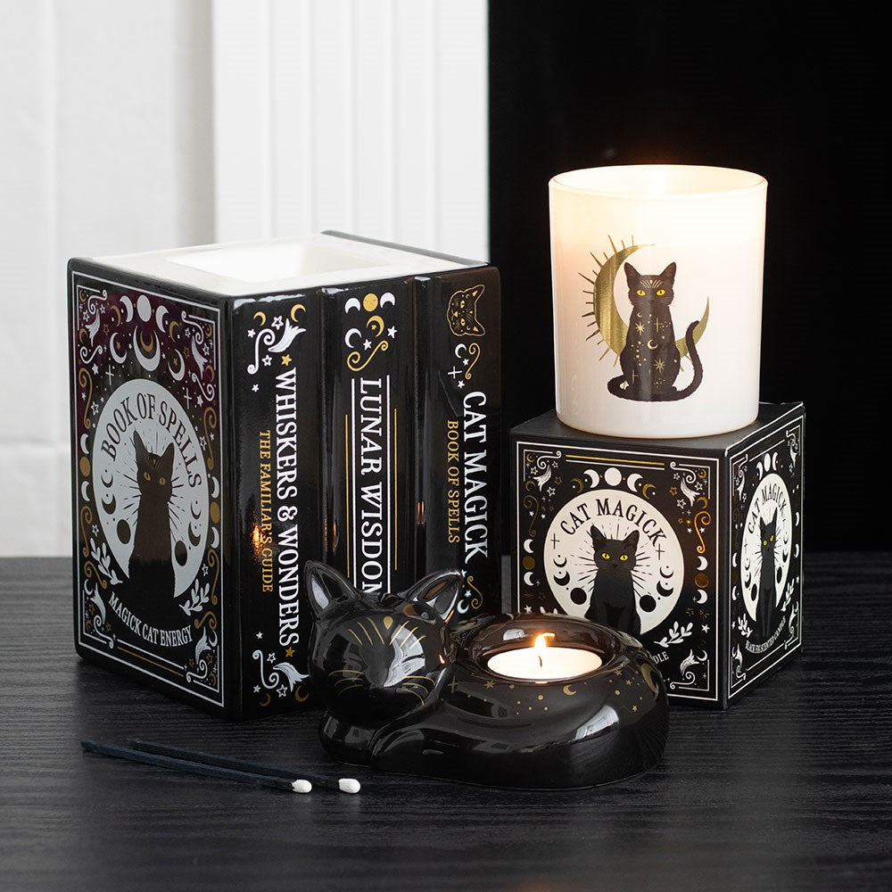 Bruciatore di oli essenziali e scaldacera "Black Cat Book of Spells"
