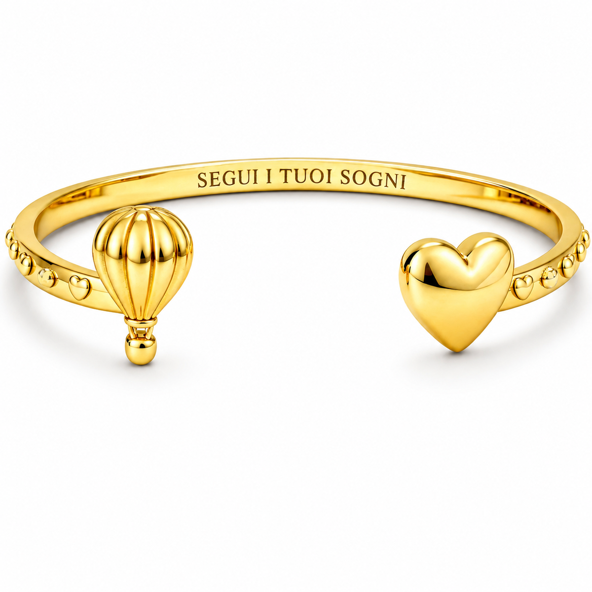 Bracciale “Segui i tuoi sogni” con mongolfiera e cuore in acciaio 316L